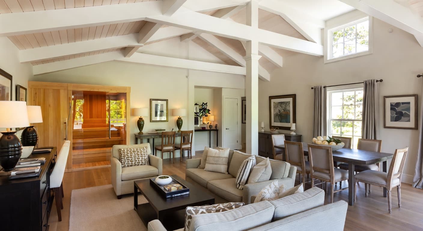 Hamptons sauna / spa room interior design - featuring hamptons style furniture, decor, colors, and layout ideas for your sauna / spa room