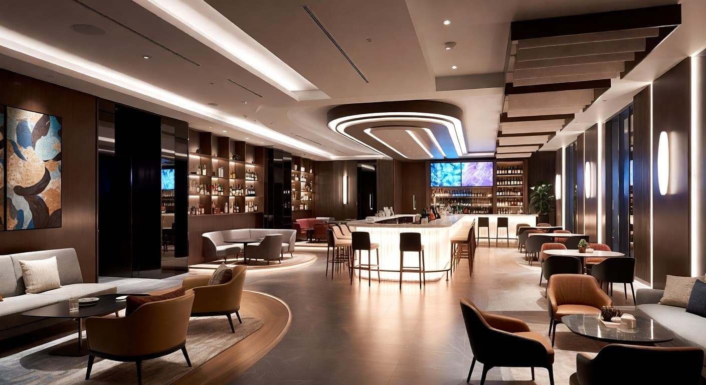 High-Tech bar room interior design - featuring high-tech style furniture, decor, colors, and layout ideas for your bar room