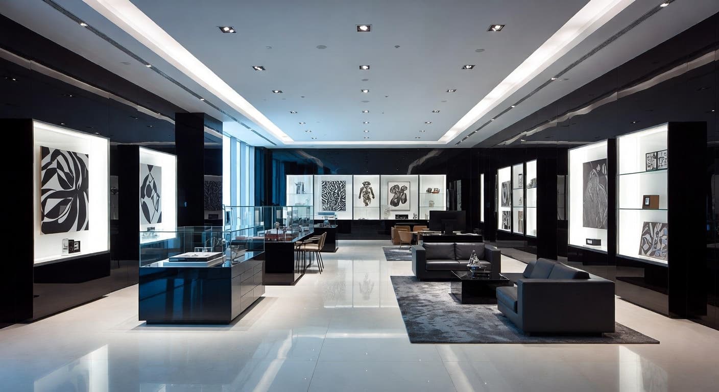 High-Tech gallery / art display interior design - featuring high-tech style furniture, decor, colors, and layout ideas for your gallery / art display