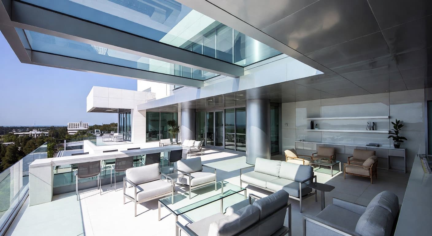 High-Tech outdoor space interior design - featuring high-tech style furniture, decor, colors, and layout ideas for your outdoor space