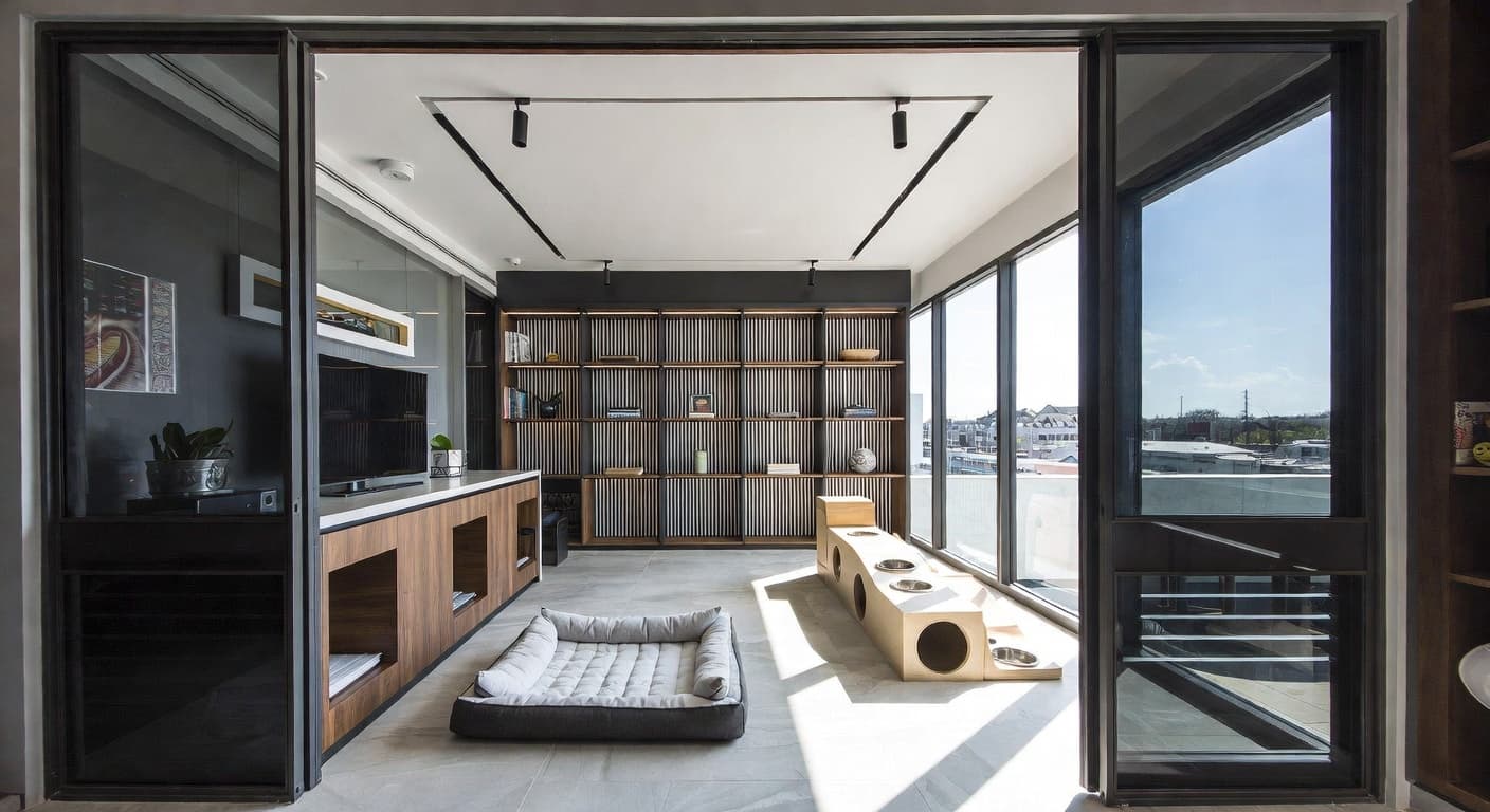 High-Tech pet room interior design - featuring high-tech style furniture, decor, colors, and layout ideas for your pet room