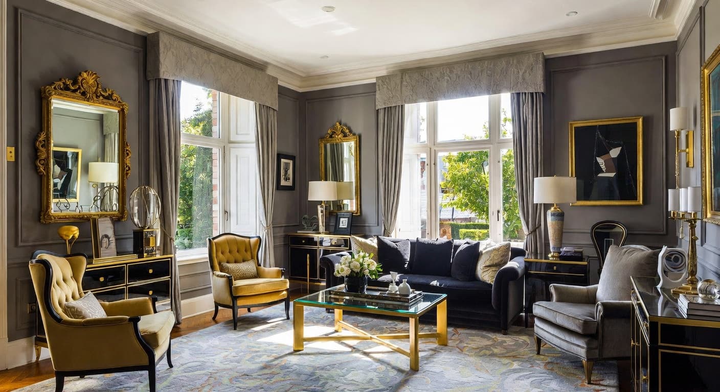 Hollywood Regency guest room interior design - featuring hollywood regency style furniture, decor, colors, and layout ideas for your guest room