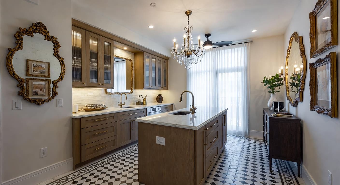 Hollywood Regency utility room interior design - featuring hollywood regency style furniture, decor, colors, and layout ideas for your utility room