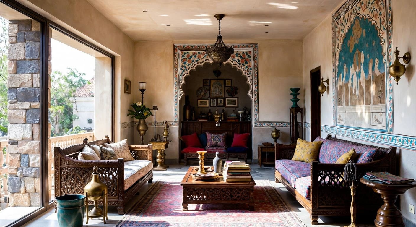 Indian basement interior design - featuring indian style furniture, decor, colors, and layout ideas for your basement