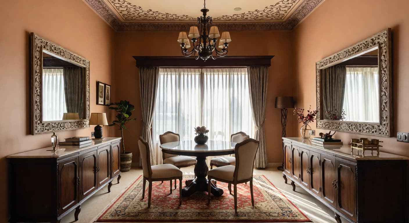 Indian breakfast nook interior design - featuring indian style furniture, decor, colors, and layout ideas for your breakfast nook