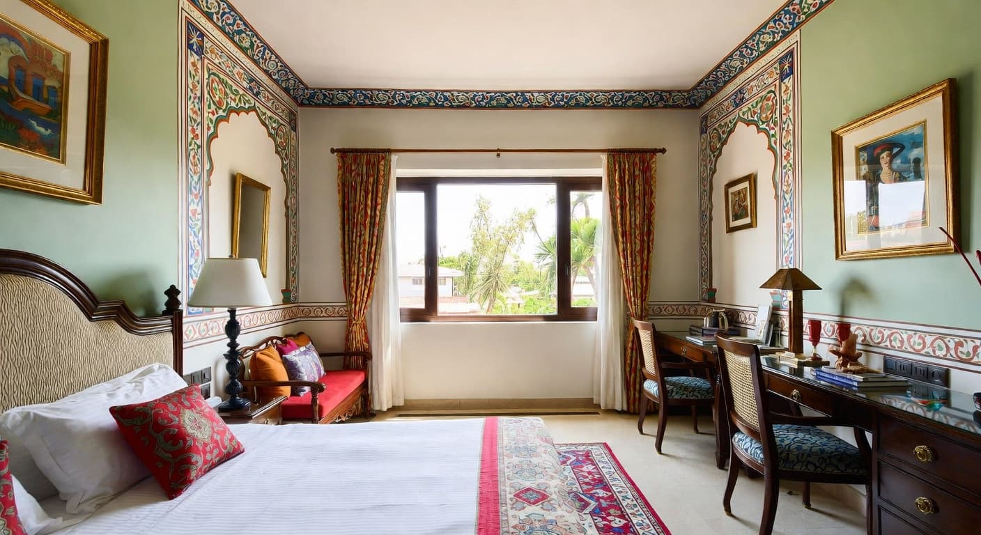 Indian guest room interior design - featuring indian style furniture, decor, colors, and layout ideas for your guest room