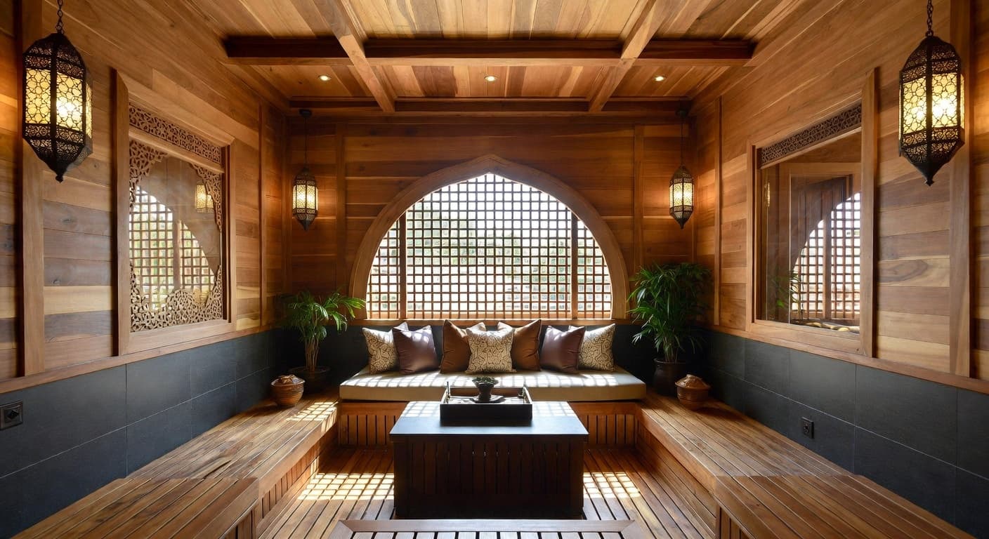 Indian sauna / spa room interior design - featuring indian style furniture, decor, colors, and layout ideas for your sauna / spa room