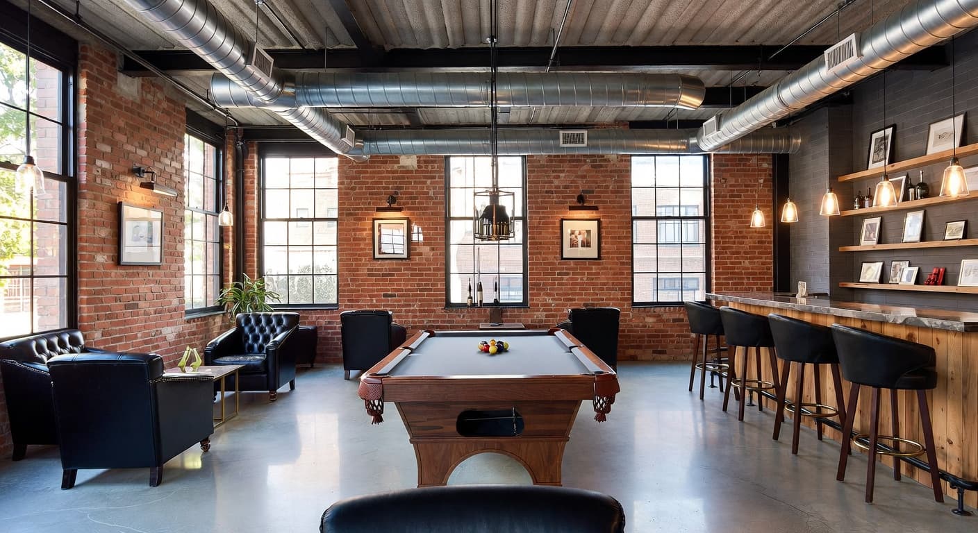 Industrial Billiards Room design preview