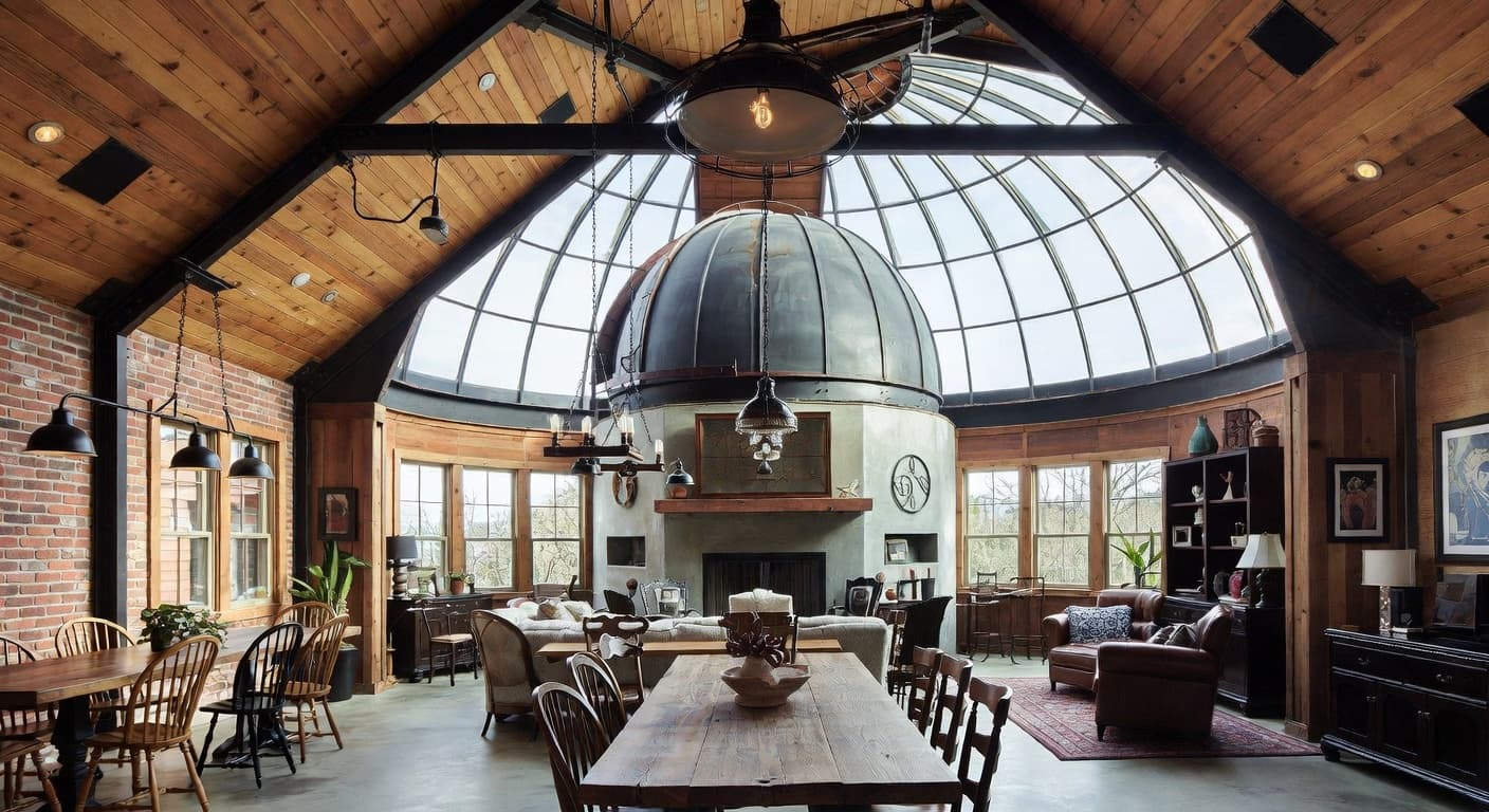 Industrial Farmhouse observatory interior design - featuring industrial farmhouse style furniture, decor, colors, and layout ideas for your observatory