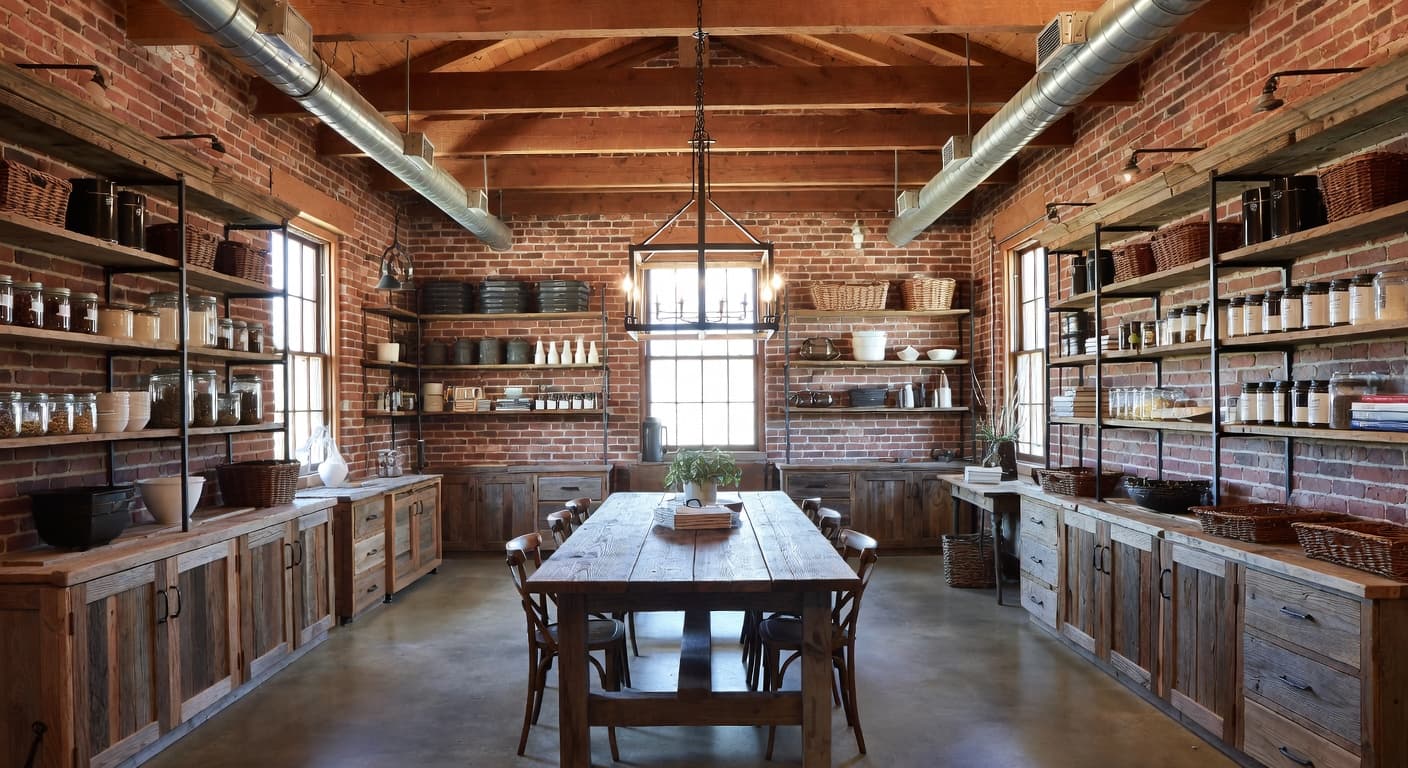 Industrial Farmhouse storage room interior design - featuring industrial farmhouse style furniture, decor, colors, and layout ideas for your storage room