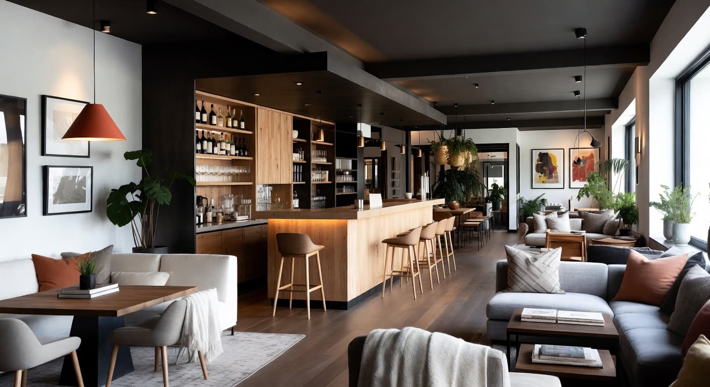 Japandi bar room interior design - featuring japandi style furniture, decor, colors, and layout ideas for your bar room