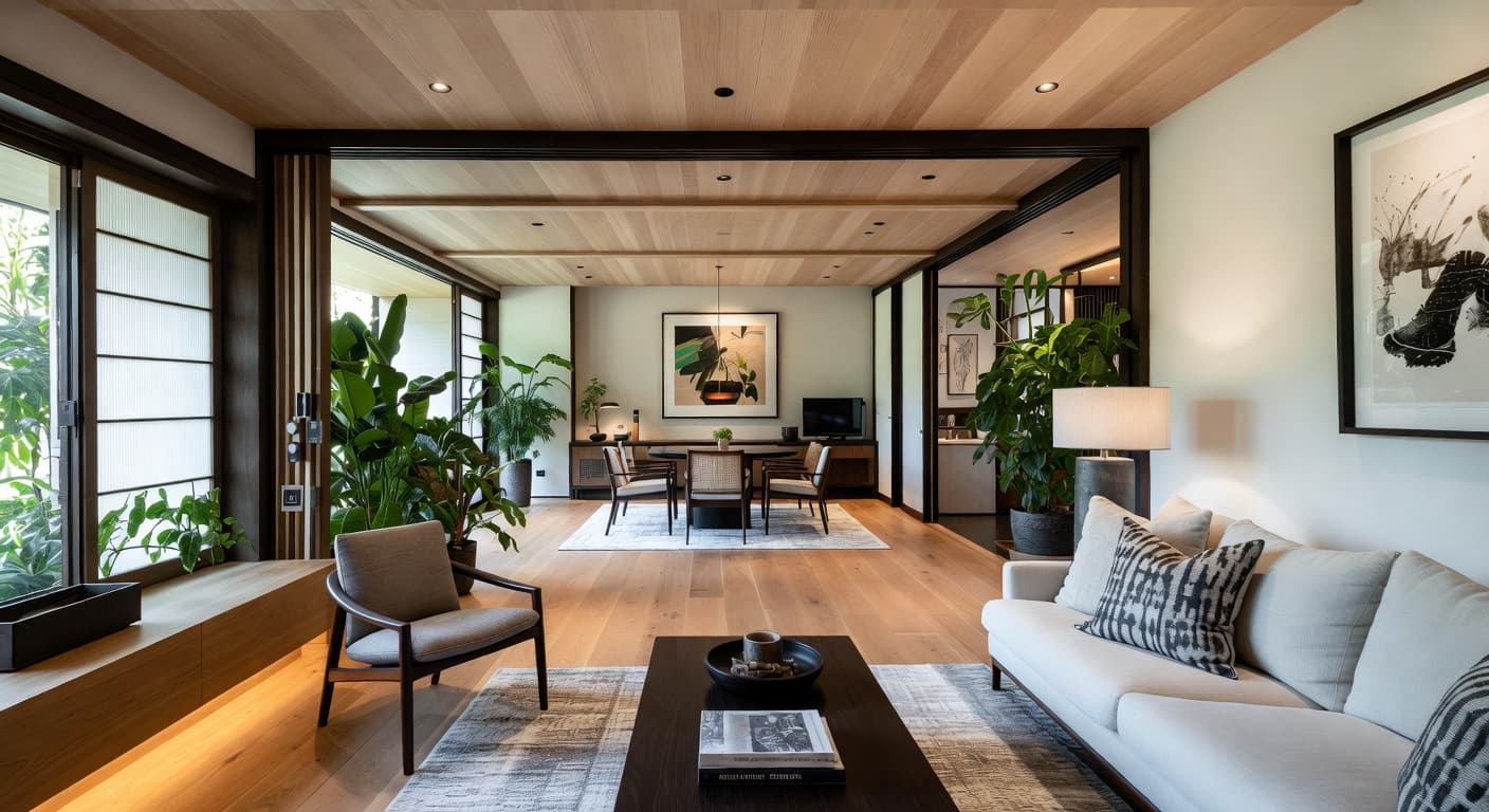 Japandi game room interior design - featuring japandi style furniture, decor, colors, and layout ideas for your game room