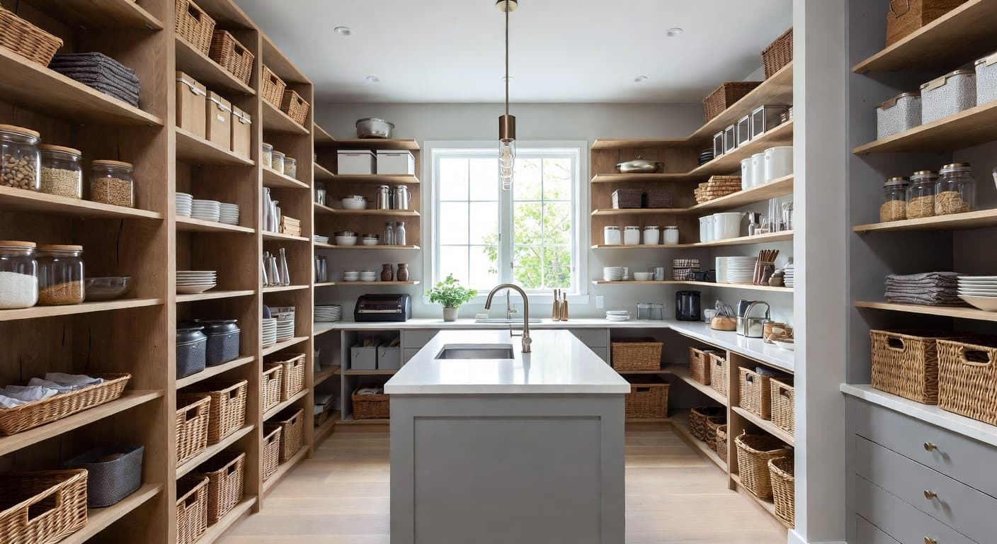 Japandi pantry interior design - featuring japandi style furniture, decor, colors, and layout ideas for your pantry