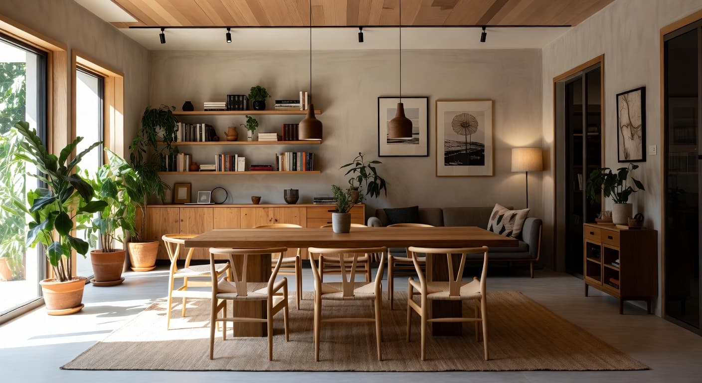 Japandi workshop interior design - featuring japandi style furniture, decor, colors, and layout ideas for your workshop