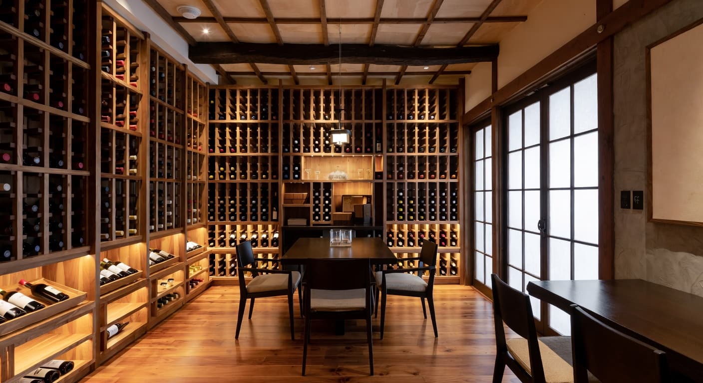 Japanese wine cellar interior design - featuring japanese style furniture, decor, colors, and layout ideas for your wine cellar