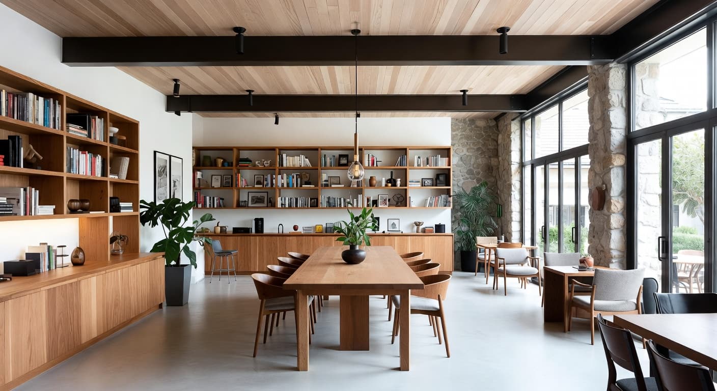 Kinfolk workshop interior design - featuring kinfolk style furniture, decor, colors, and layout ideas for your workshop