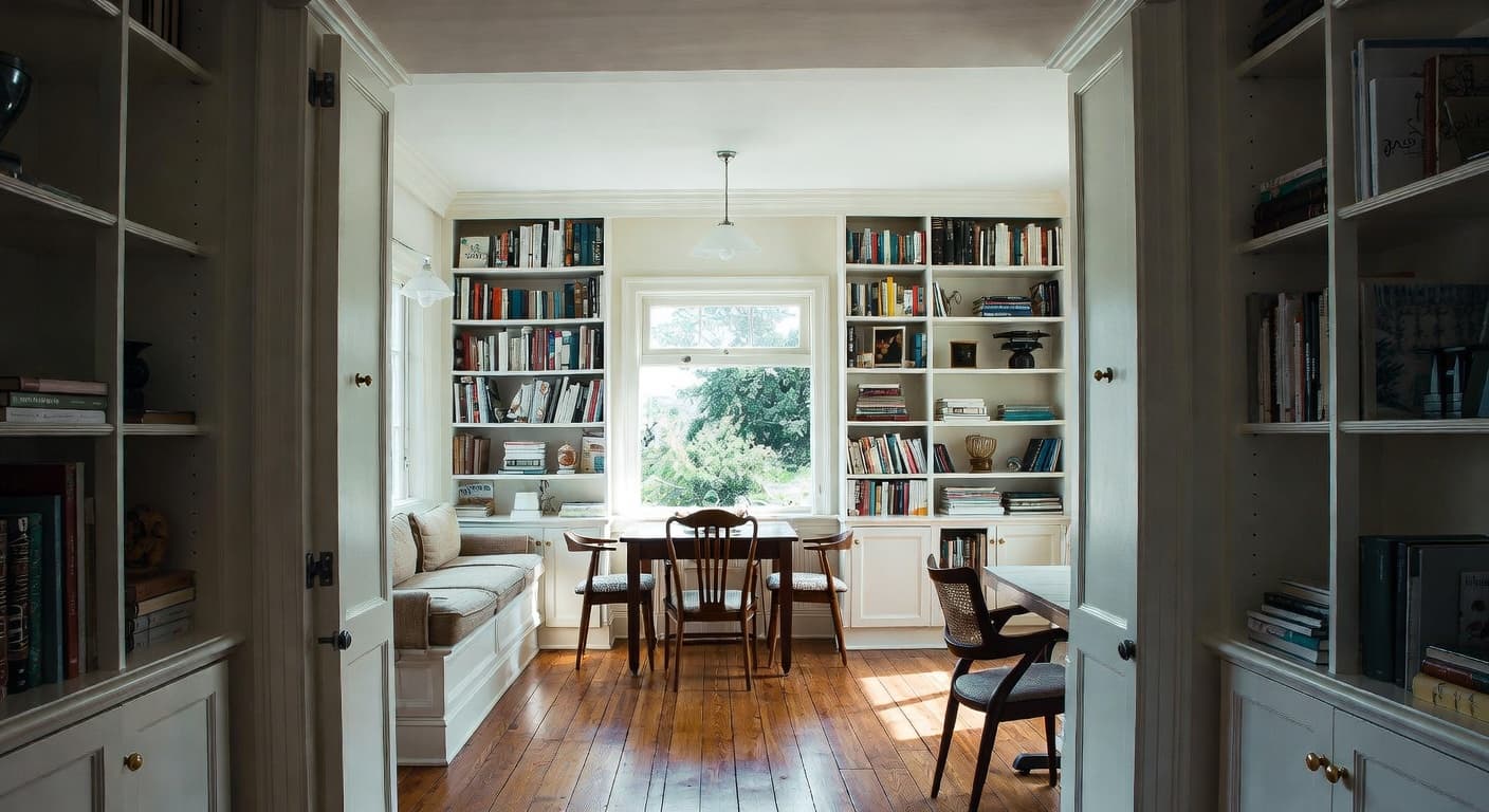 Light Academia breakfast nook interior design - featuring light academia style furniture, decor, colors, and layout ideas for your breakfast nook