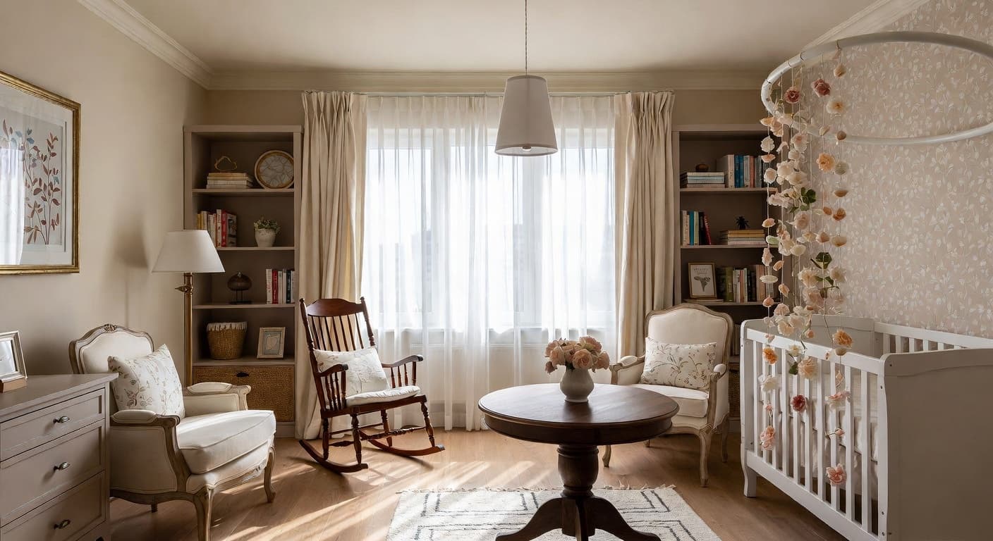 Light Academia nursery interior design - featuring light academia style furniture, decor, colors, and layout ideas for your nursery