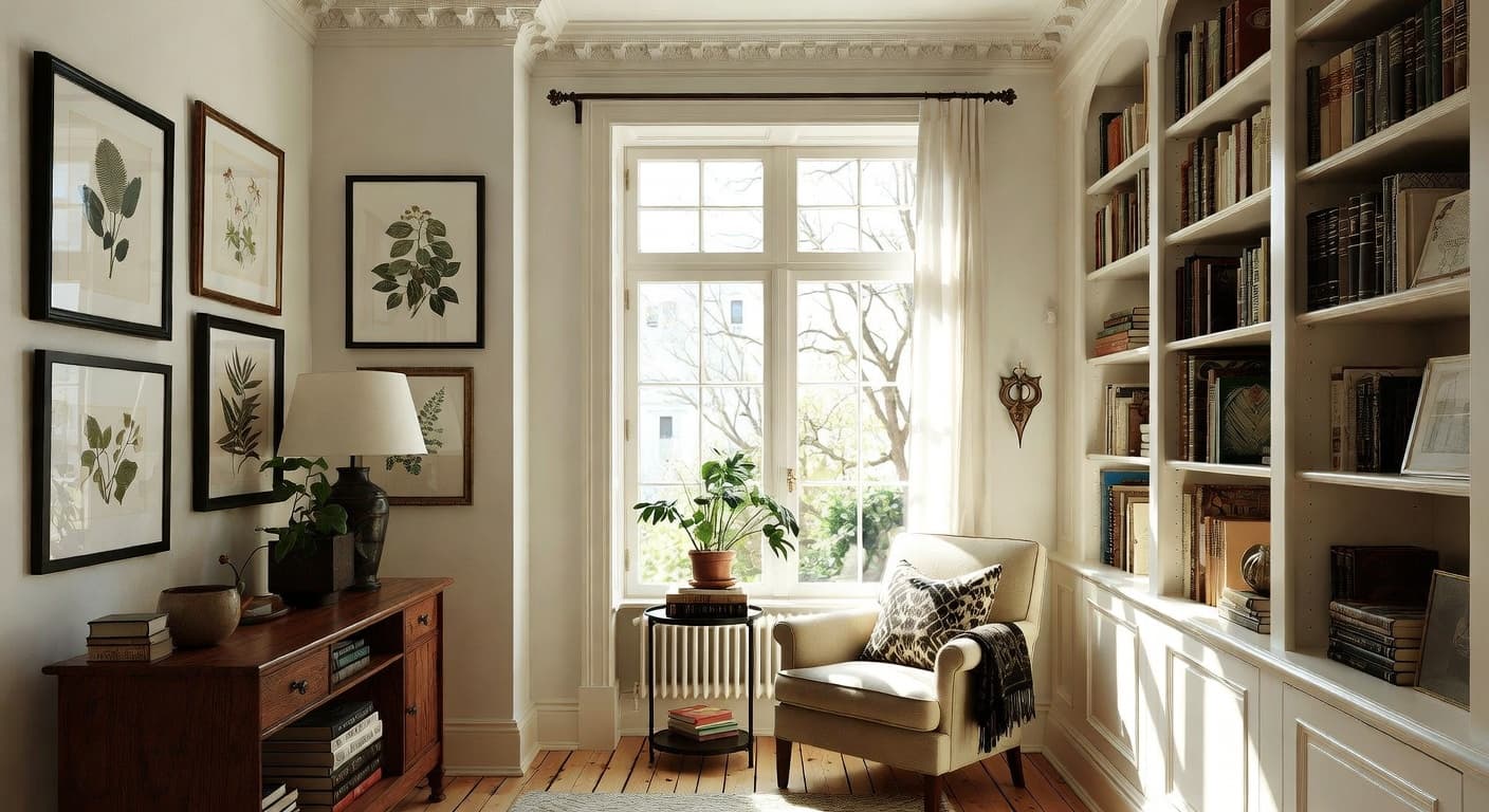 Light Academia reading nook interior design - featuring light academia style furniture, decor, colors, and layout ideas for your reading nook