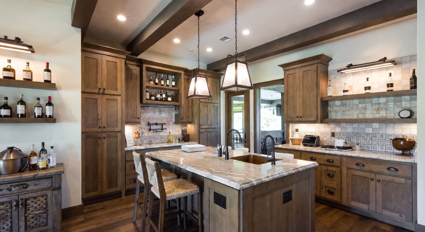 Lodge butler's pantry interior design - featuring lodge style furniture, decor, colors, and layout ideas for your butler's pantry