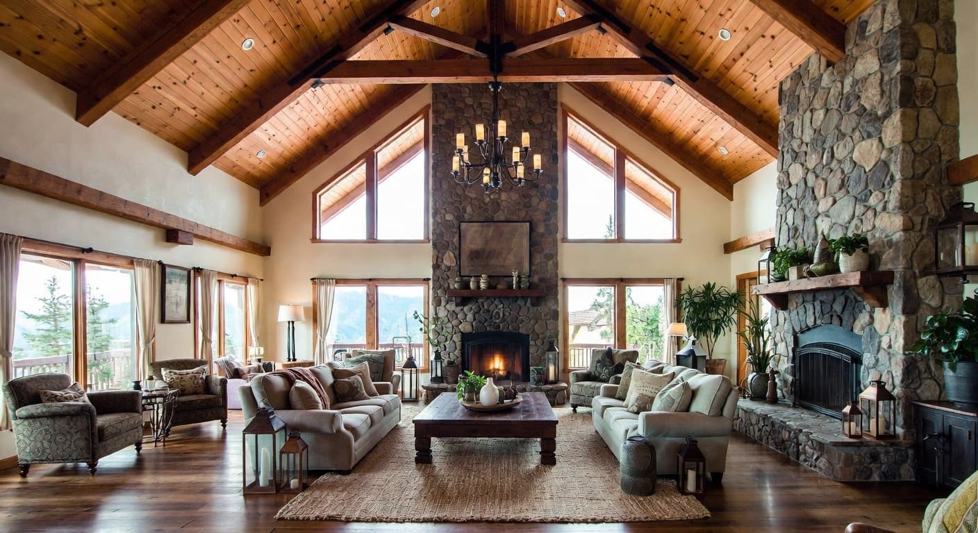 Lodge outdoor space interior design - featuring lodge style furniture, decor, colors, and layout ideas for your outdoor space