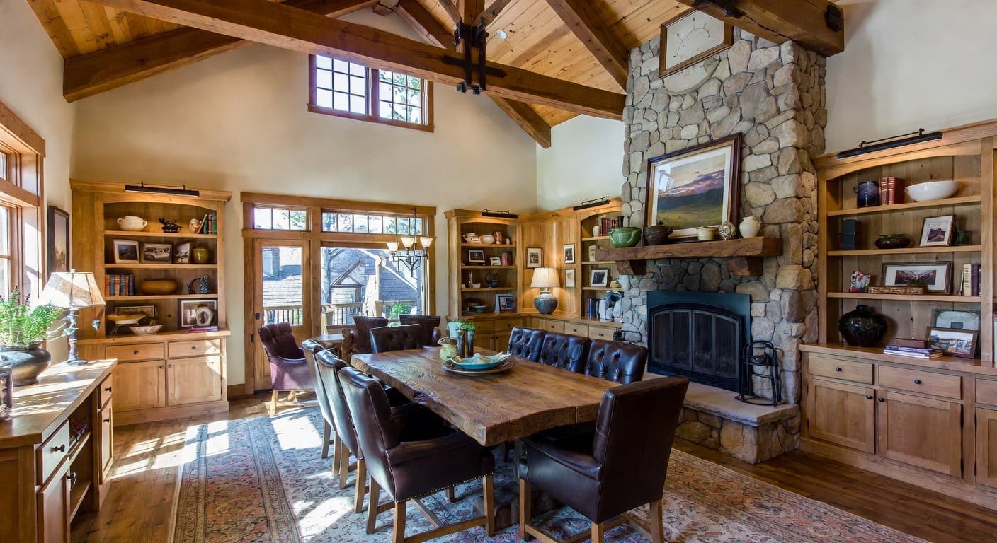 Lodge workshop interior design - featuring lodge style furniture, decor, colors, and layout ideas for your workshop