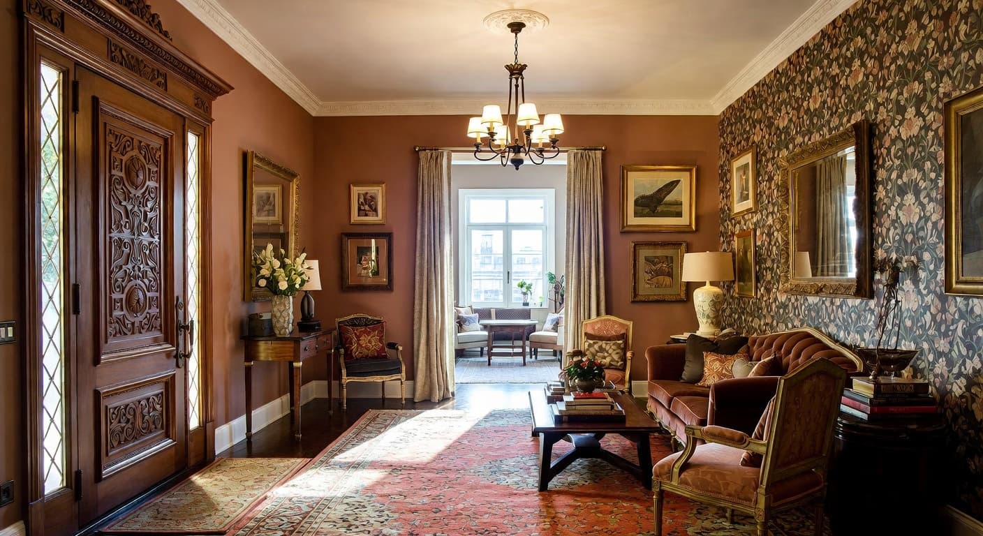 Maximalist entryway interior design - featuring maximalist style furniture, decor, colors, and layout ideas for your entryway