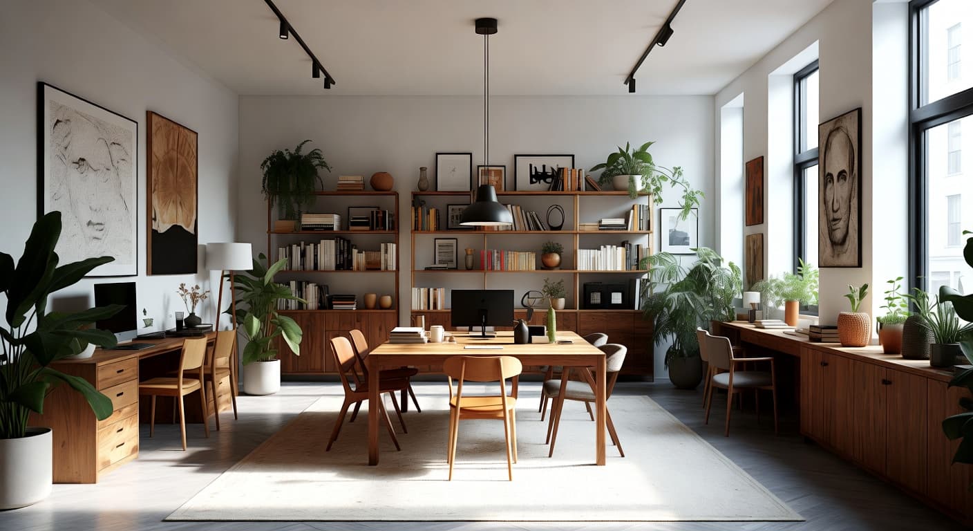 Maximalist workshop interior design - featuring maximalist style furniture, decor, colors, and layout ideas for your workshop