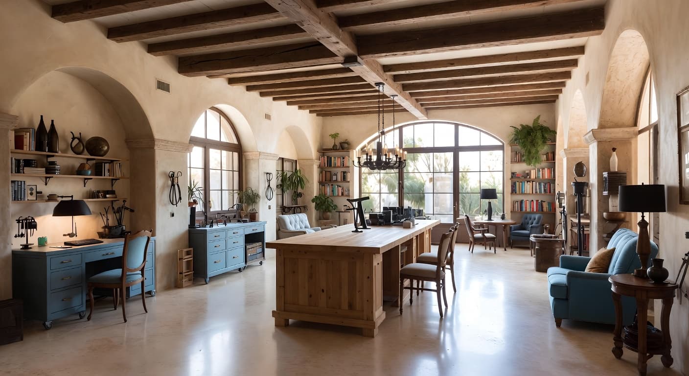 Mediterranean garage interior interior design - featuring mediterranean style furniture, decor, colors, and layout ideas for your garage interior