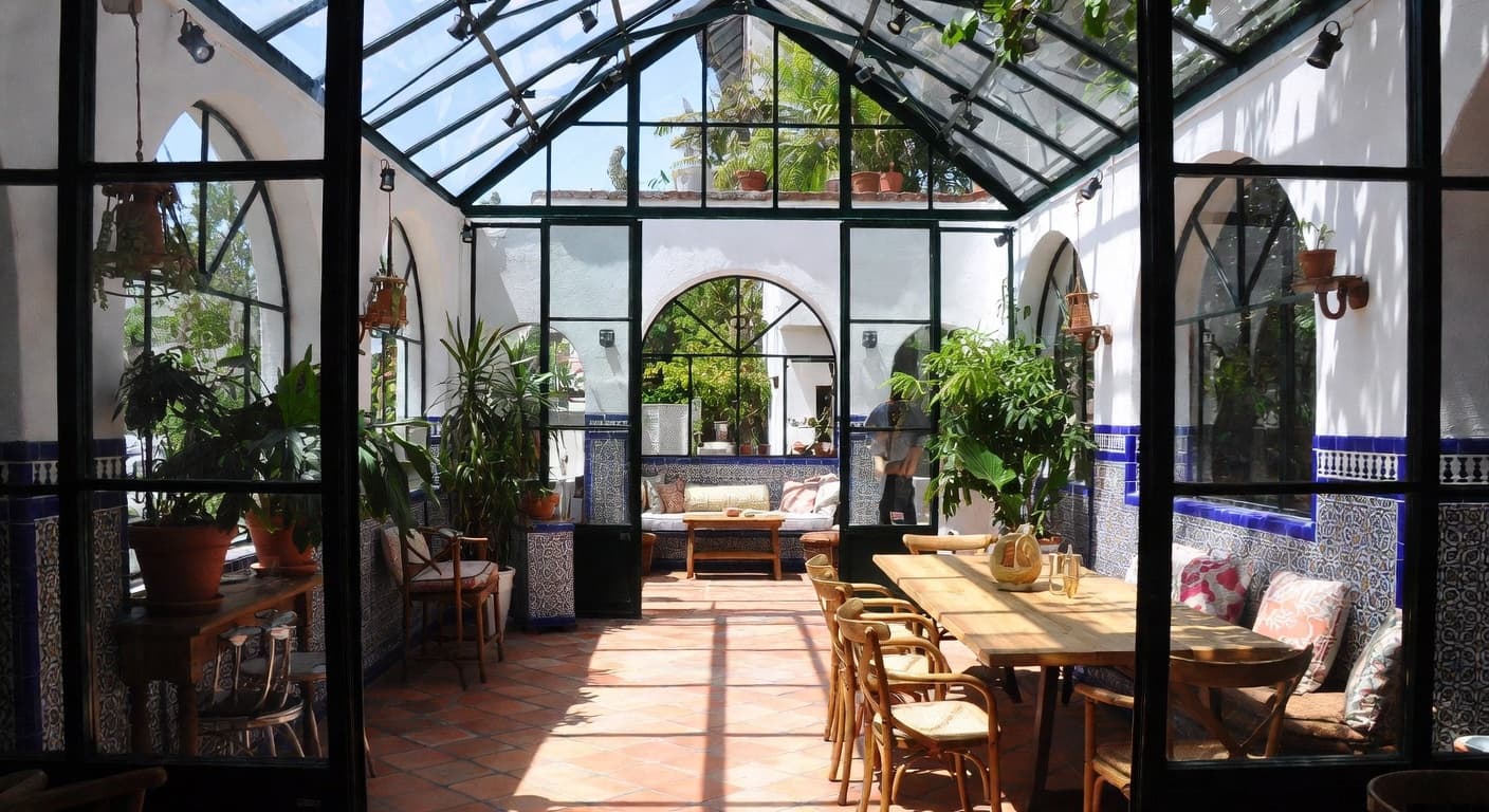 Mediterranean greenhouse interior design - featuring mediterranean style furniture, decor, colors, and layout ideas for your greenhouse