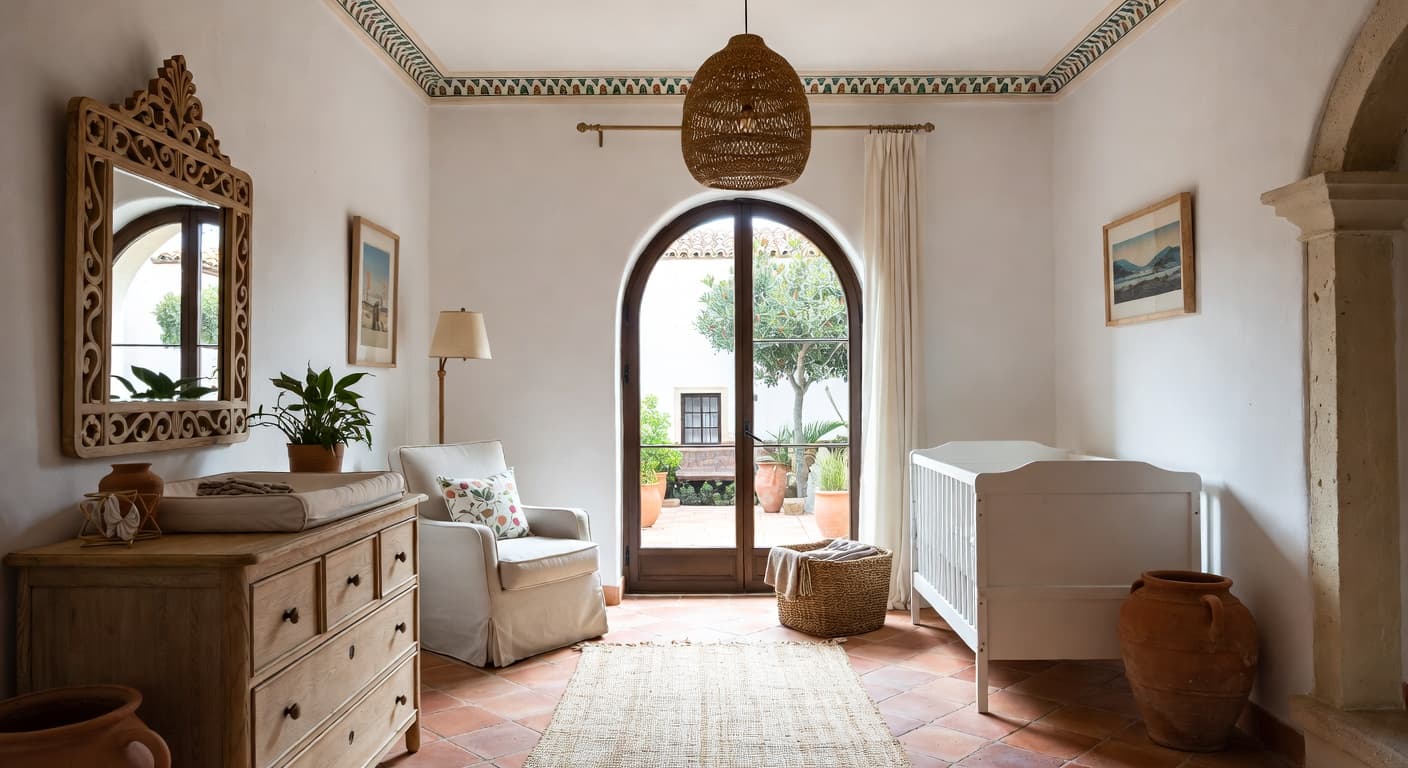 Mediterranean nursery interior design - featuring mediterranean style furniture, decor, colors, and layout ideas for your nursery