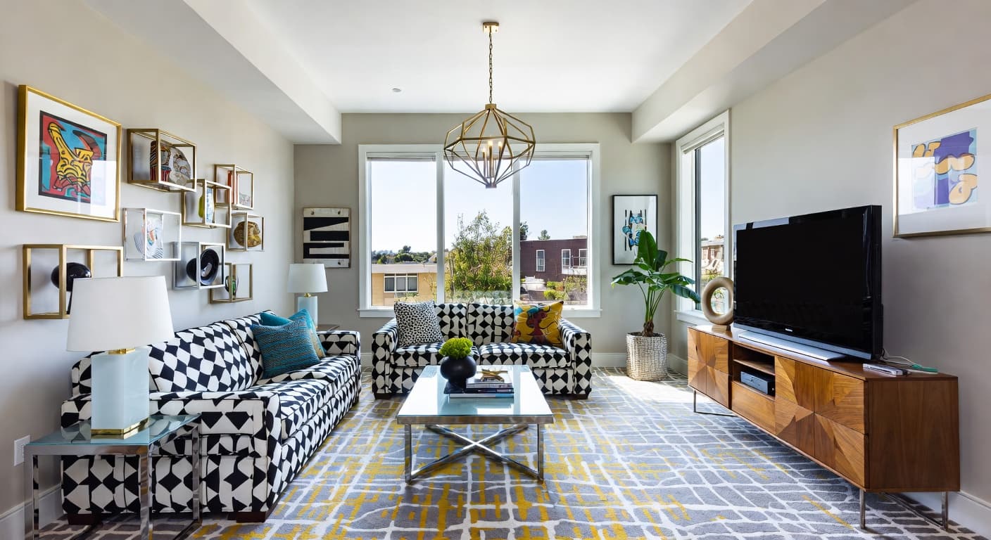 Memphis Design game room interior design - featuring memphis design style furniture, decor, colors, and layout ideas for your game room