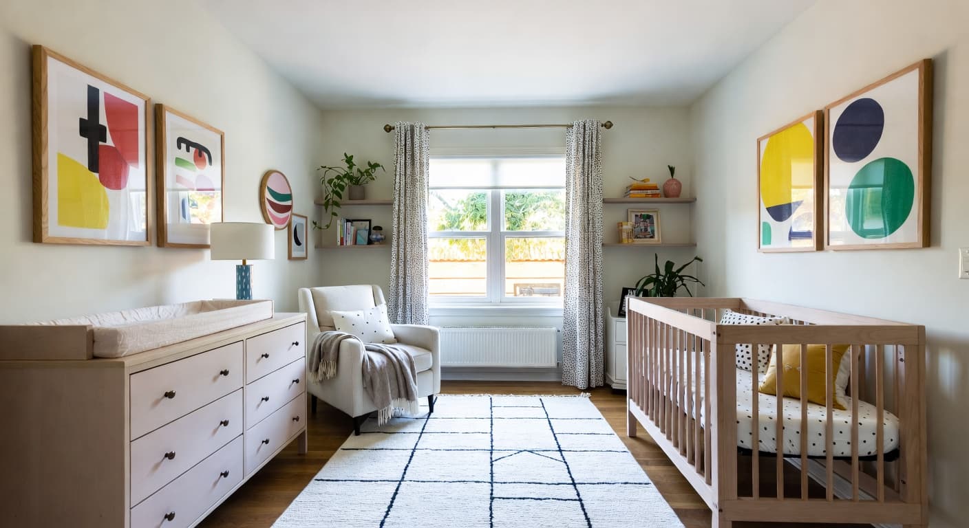 Memphis Design nursery interior design - featuring memphis design style furniture, decor, colors, and layout ideas for your nursery