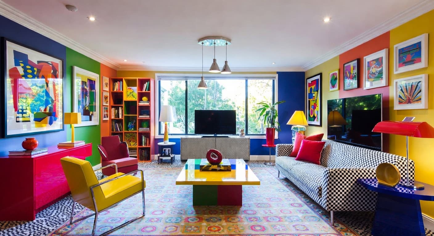 Memphis Design playroom interior design - featuring memphis design style furniture, decor, colors, and layout ideas for your playroom