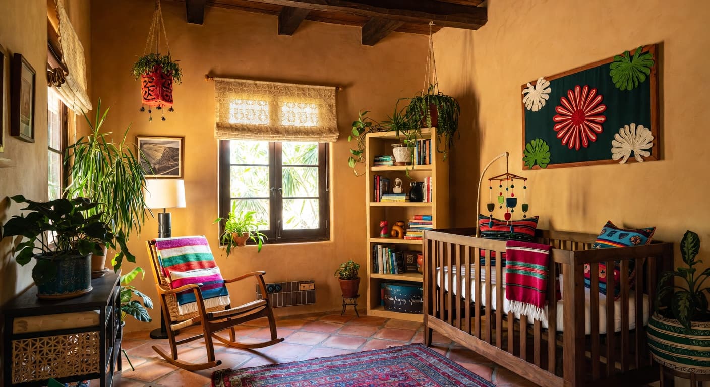 Mexican nursery interior design - featuring mexican style furniture, decor, colors, and layout ideas for your nursery