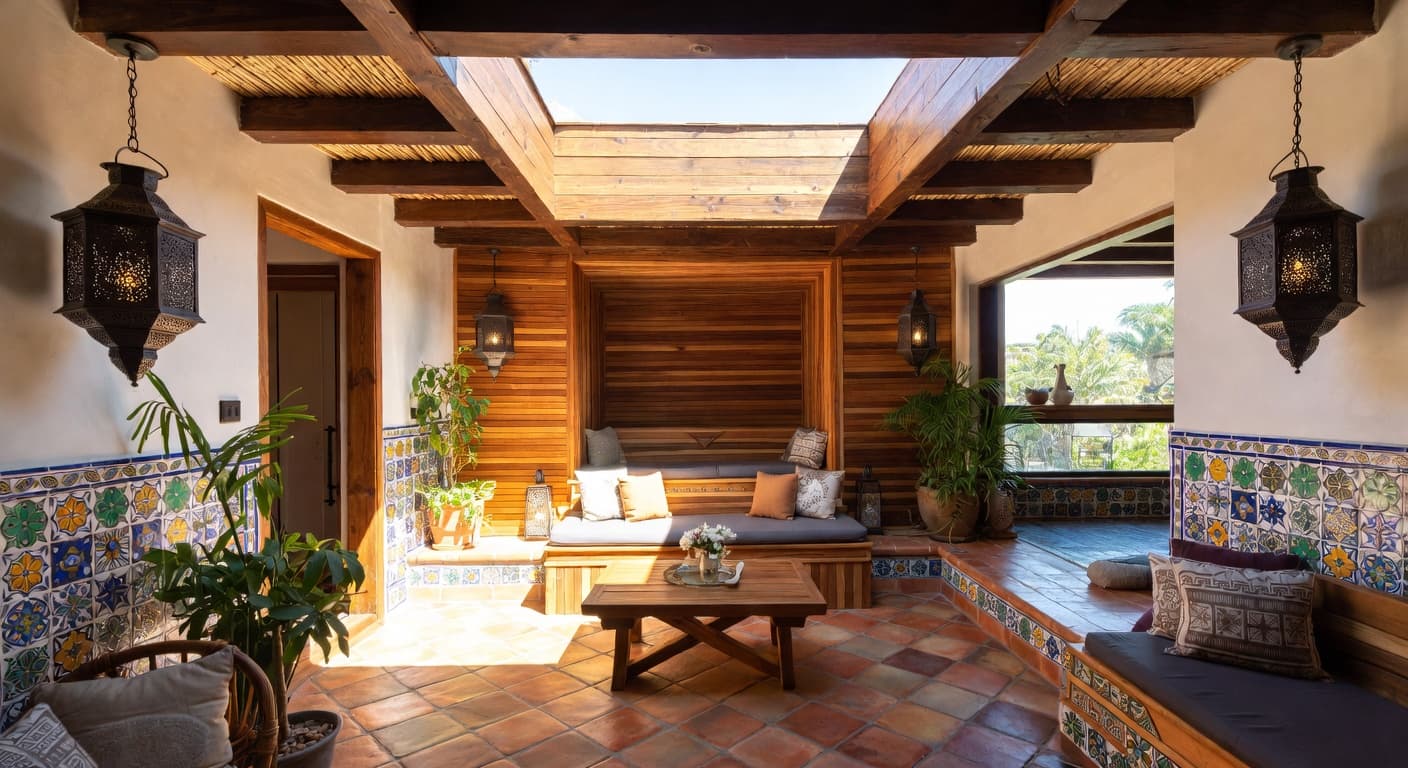 Mexican sauna / spa room interior design - featuring mexican style furniture, decor, colors, and layout ideas for your sauna / spa room