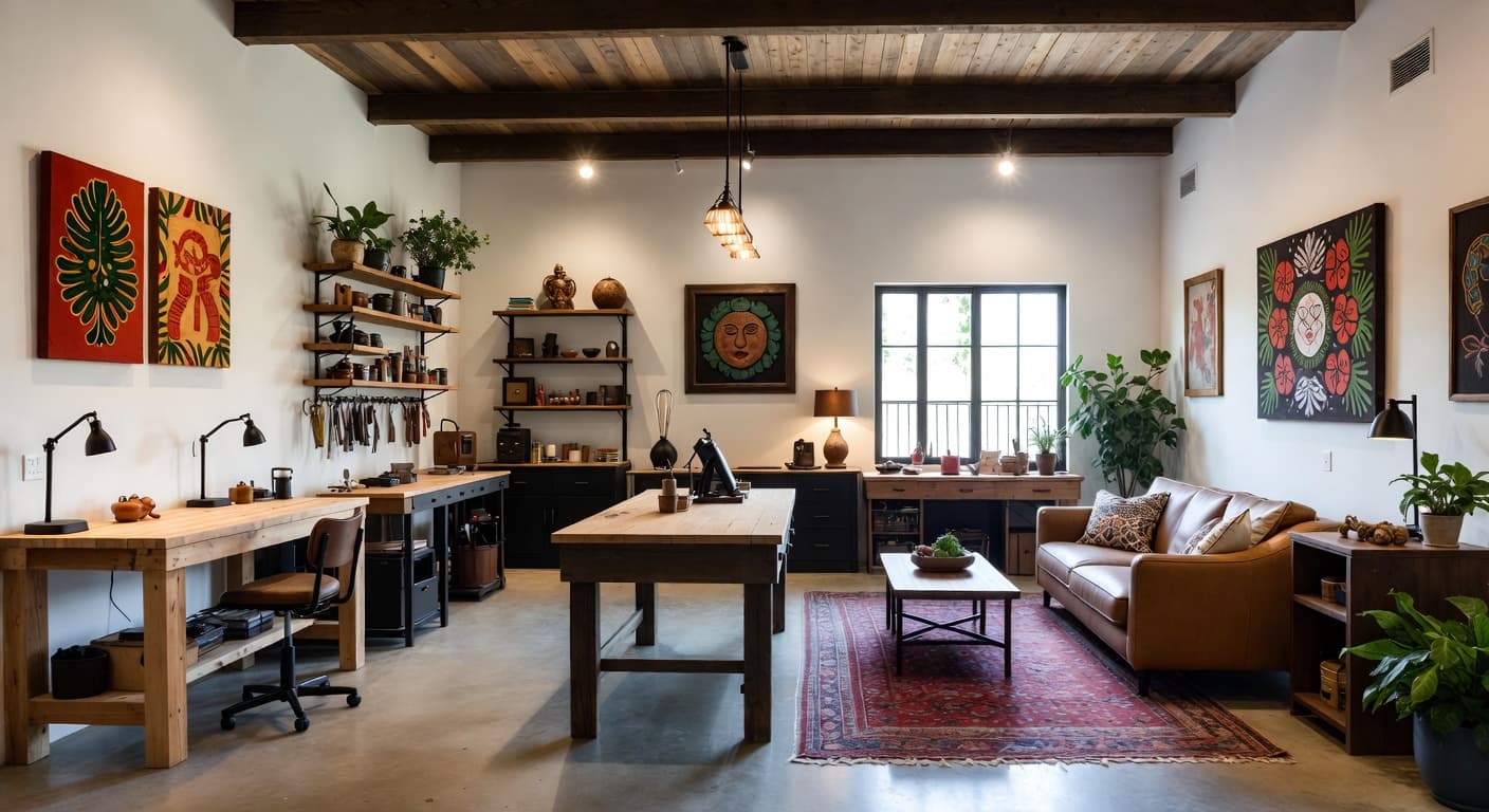 Mexican workshop interior design - featuring mexican style furniture, decor, colors, and layout ideas for your workshop