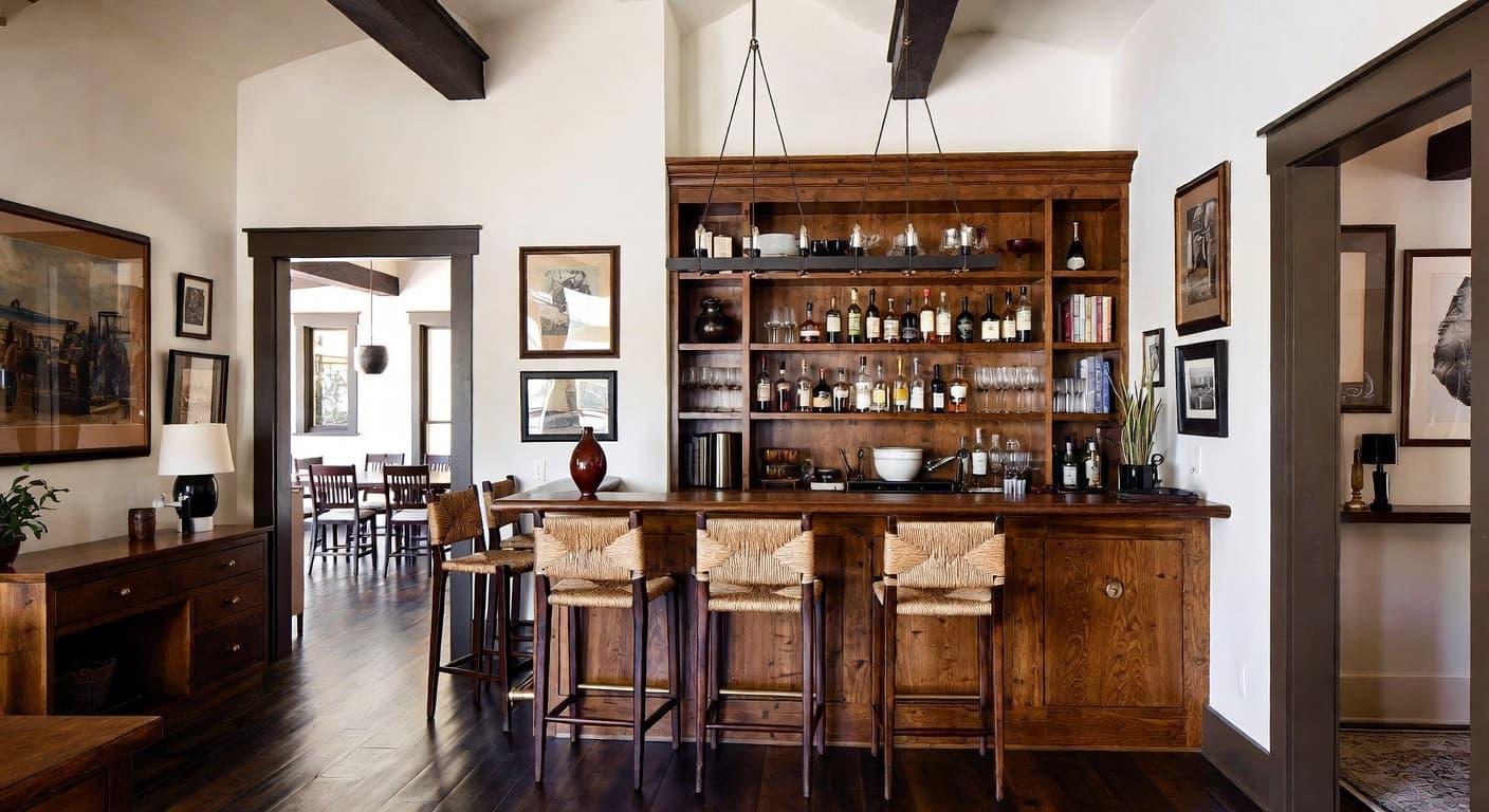 Mission Style bar room interior design - featuring mission style style furniture, decor, colors, and layout ideas for your bar room