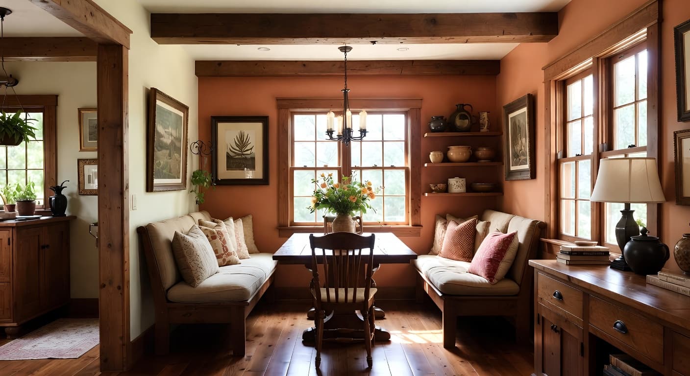 Mission Style breakfast nook interior design - featuring mission style style furniture, decor, colors, and layout ideas for your breakfast nook