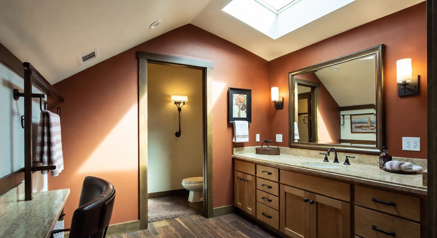 Mission Style powder room interior design - featuring mission style style furniture, decor, colors, and layout ideas for your powder room