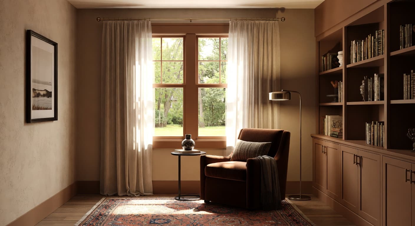 Mission Style reading nook interior design - featuring mission style style furniture, decor, colors, and layout ideas for your reading nook