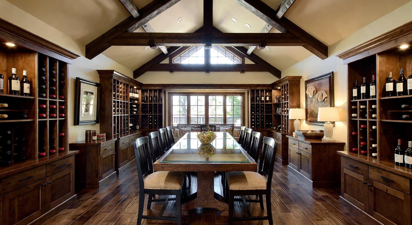 Mission Style wine cellar interior design - featuring mission style style furniture, decor, colors, and layout ideas for your wine cellar