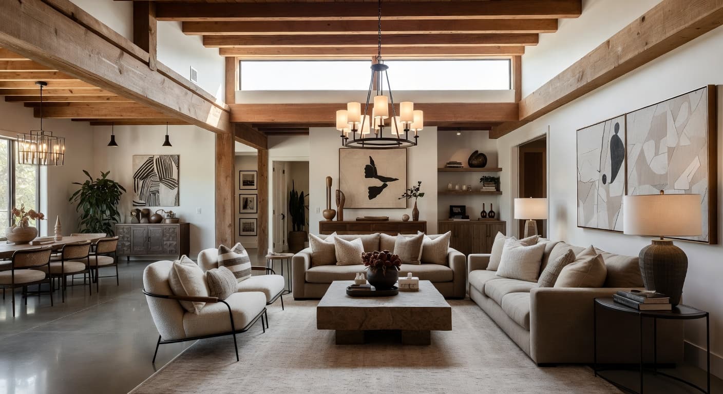 Modern Prairie basement interior design - featuring modern prairie style furniture, decor, colors, and layout ideas for your basement