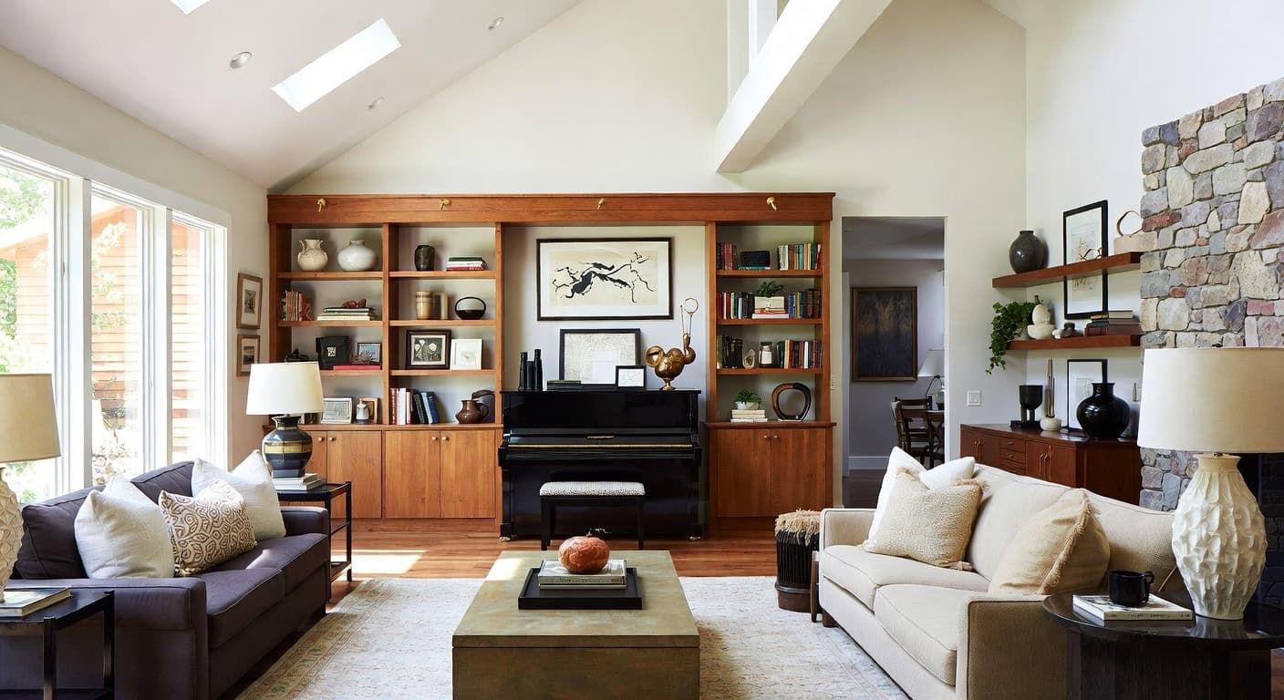 Modern Prairie music room interior design - featuring modern prairie style furniture, decor, colors, and layout ideas for your music room