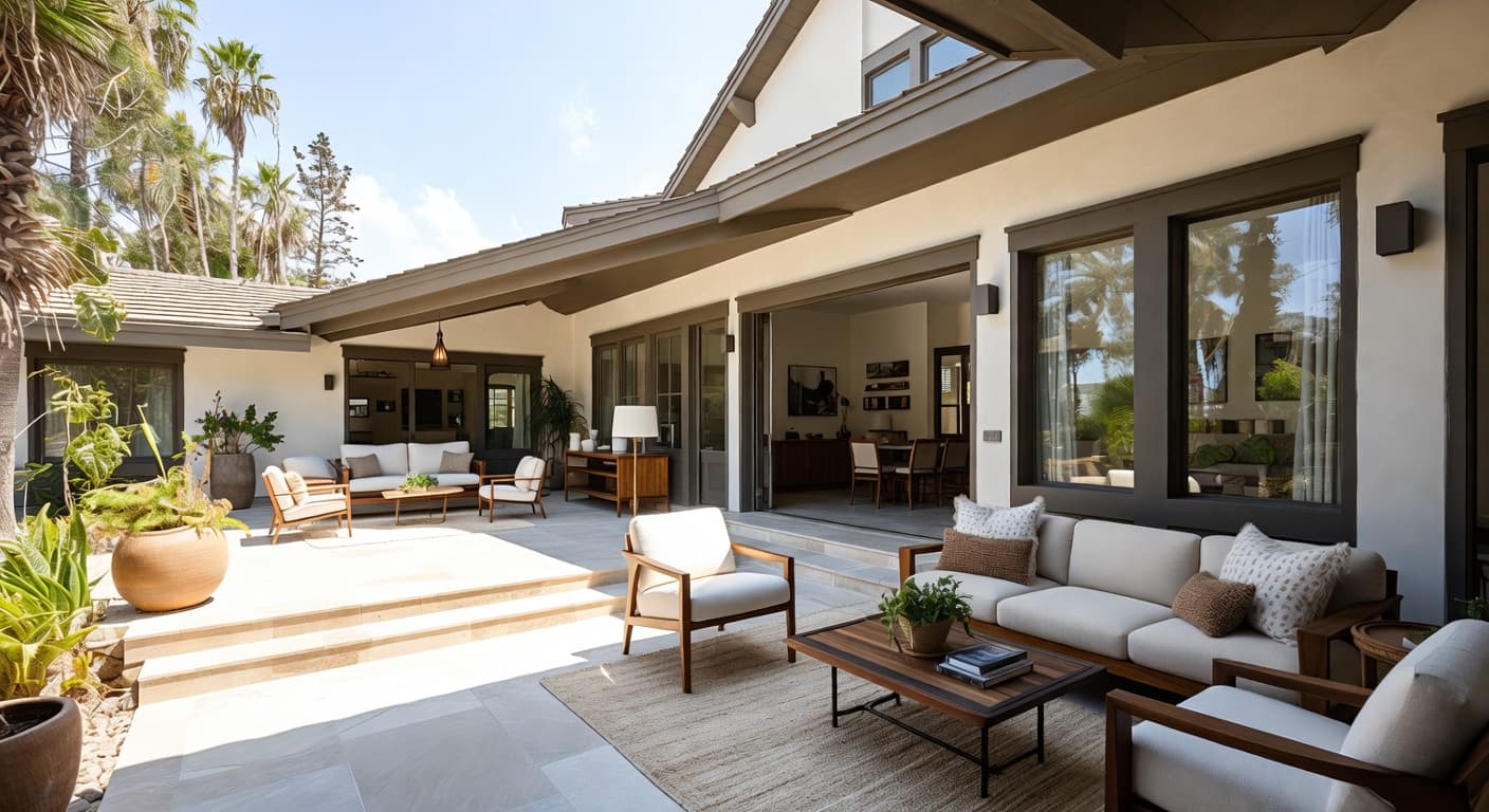 Modern Prairie outdoor space interior design - featuring modern prairie style furniture, decor, colors, and layout ideas for your outdoor space