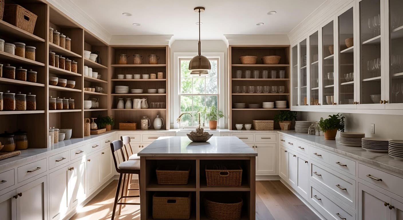 Modern Prairie pantry interior design - featuring modern prairie style furniture, decor, colors, and layout ideas for your pantry