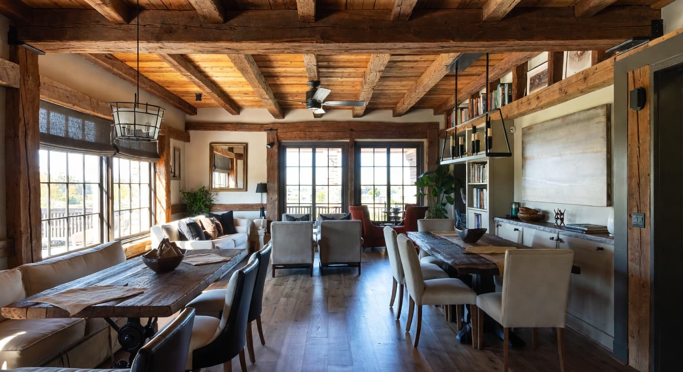 Modern Rustic breakfast nook interior design - featuring modern rustic style furniture, decor, colors, and layout ideas for your breakfast nook