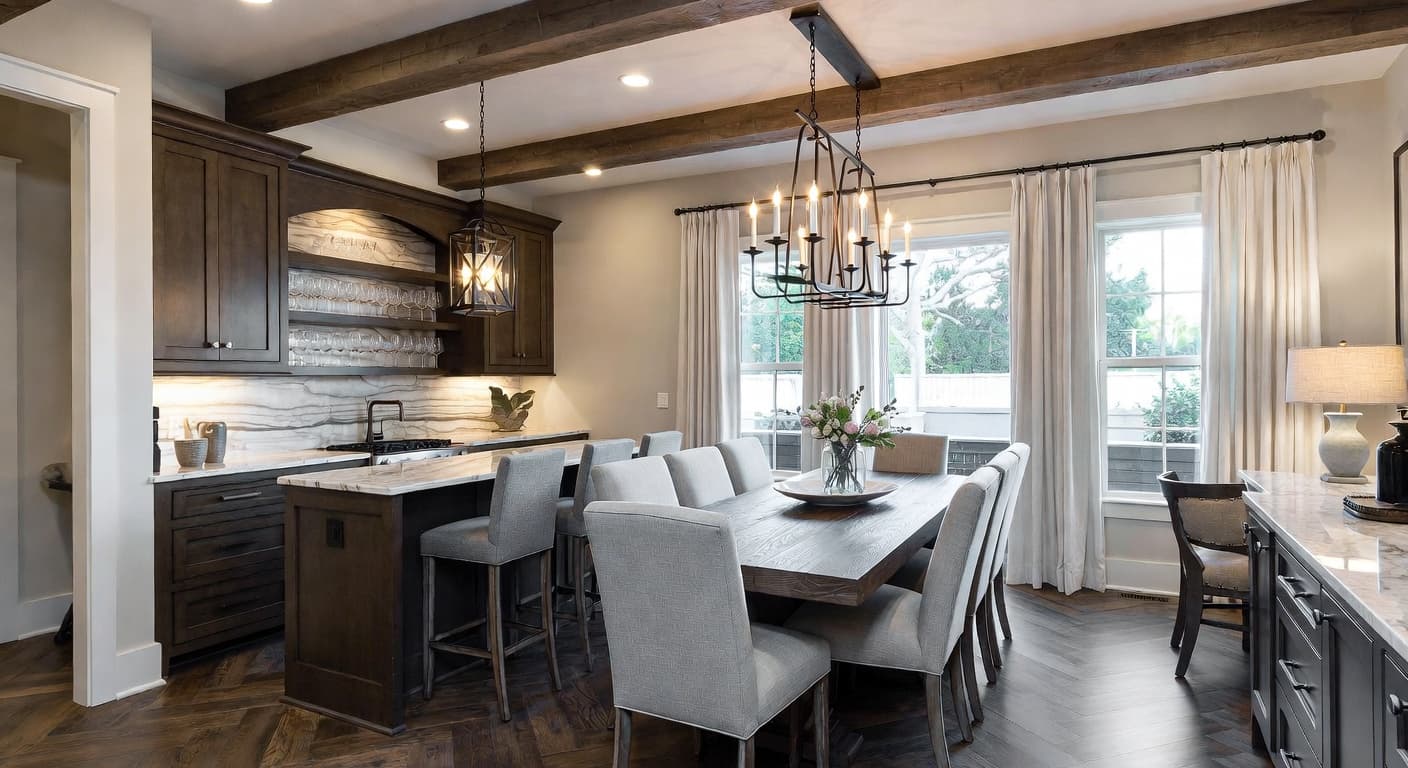 Modern Rustic butler's pantry interior design - featuring modern rustic style furniture, decor, colors, and layout ideas for your butler's pantry