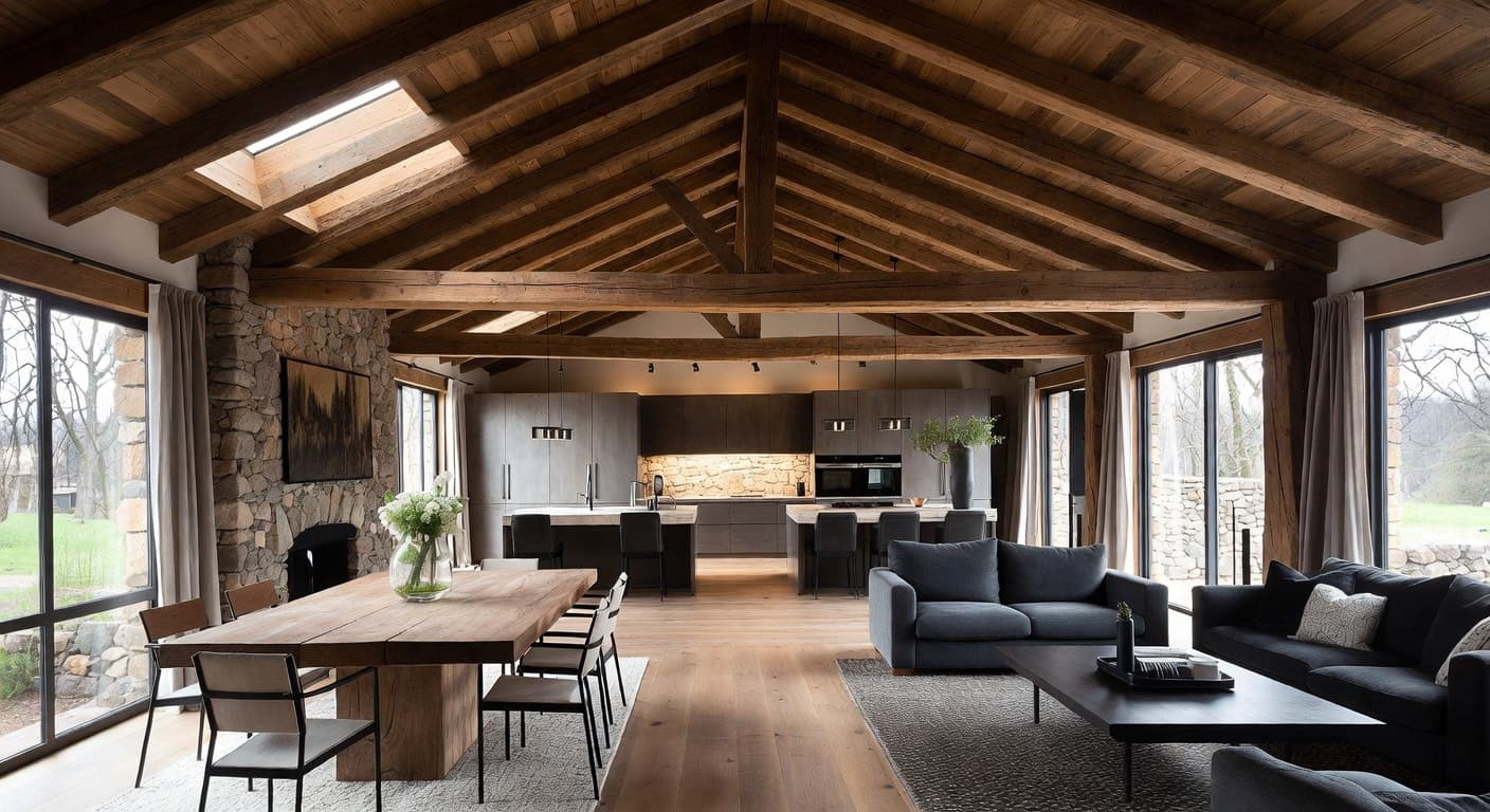 Modern Rustic multi-purpose room interior design - featuring modern rustic style furniture, decor, colors, and layout ideas for your multi-purpose room