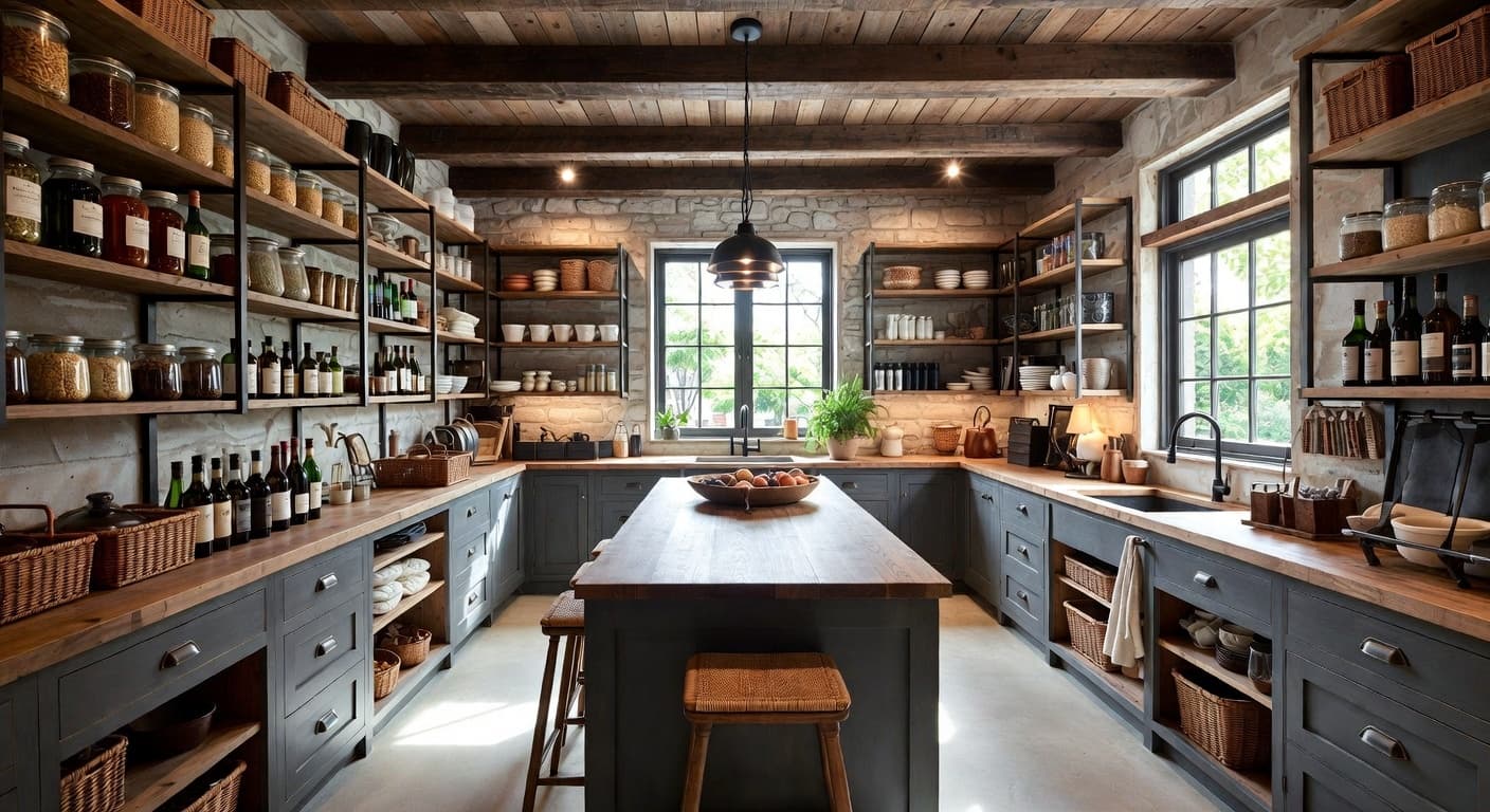 Modern Rustic pantry interior design - featuring modern rustic style furniture, decor, colors, and layout ideas for your pantry